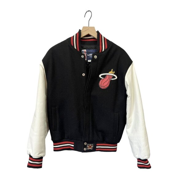 JH Design Other - JH Design Miami Heat Black/White Wool & Leather Full-Snap Jacket Size M Medium